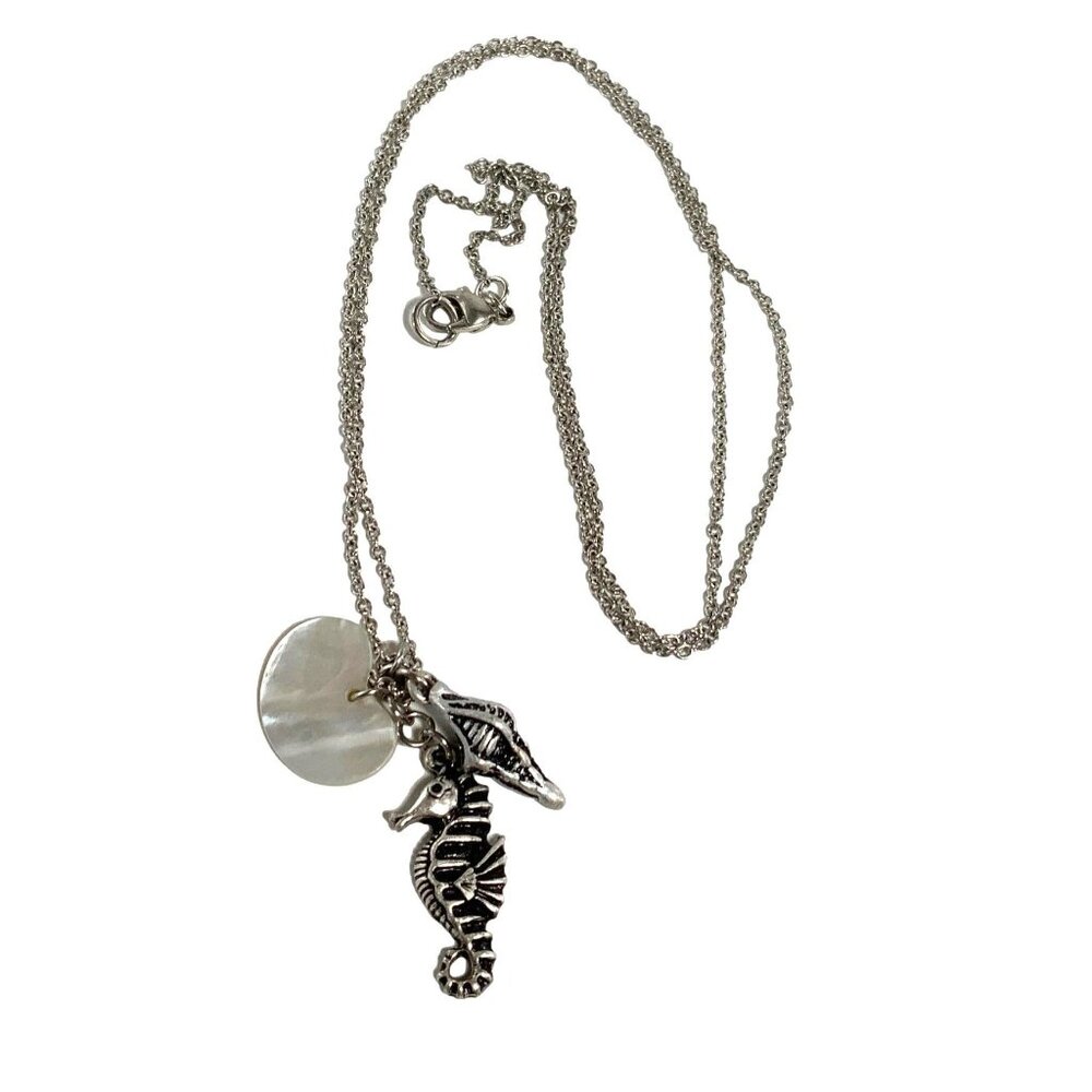Seahorse Pendant Necklace With Mother Of Pearl Shell Silver Tone